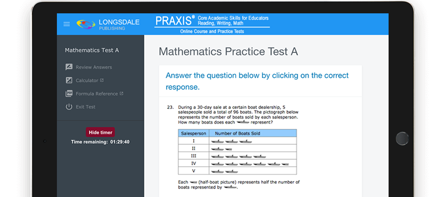 praxis core math practice tests with