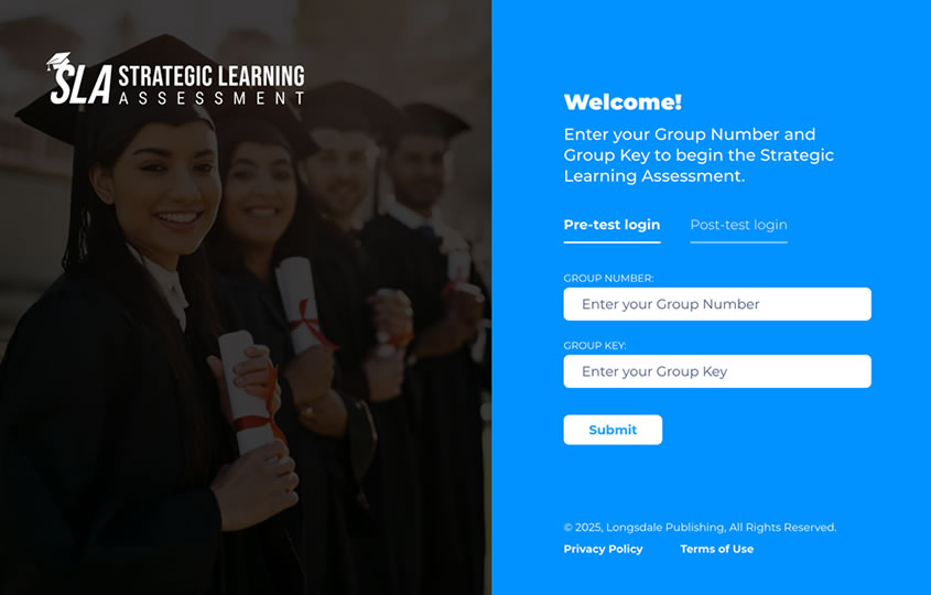 Strategic Learning Assessment login screen