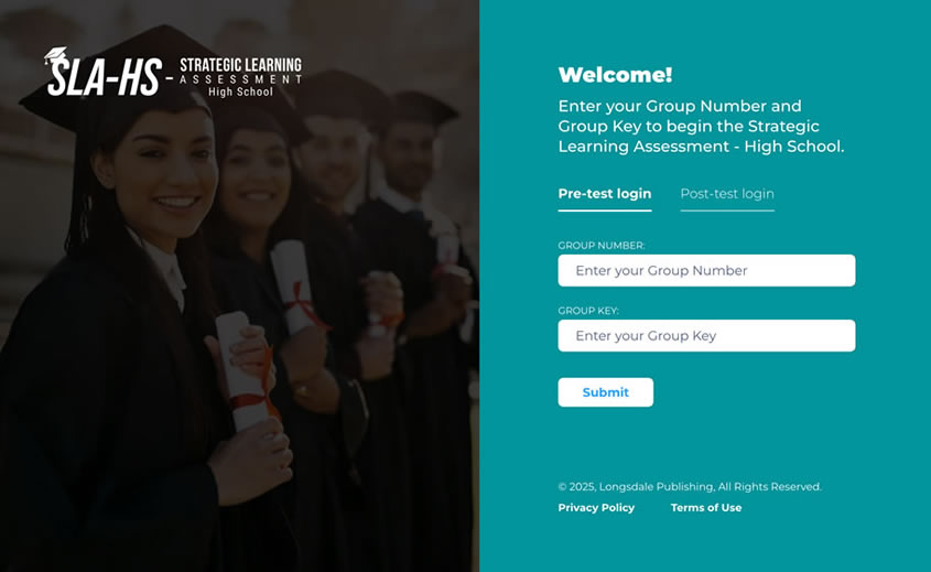 View of Strategic Learning Assessment login screen